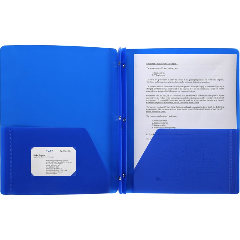 Business Source 3-Hole Punched Poly Portfolios, Blue (20886) - Image 1